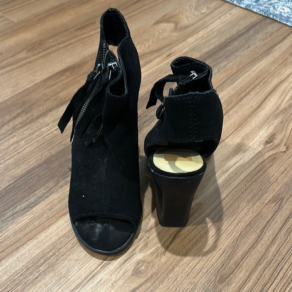 Dolce Vita Black Suede Heeled Boots with Peep-Toe